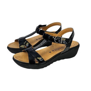 Mephisto Mobils Felizia Air-Relax Black Patent Leather Rhinestone Sandal 38 US 8